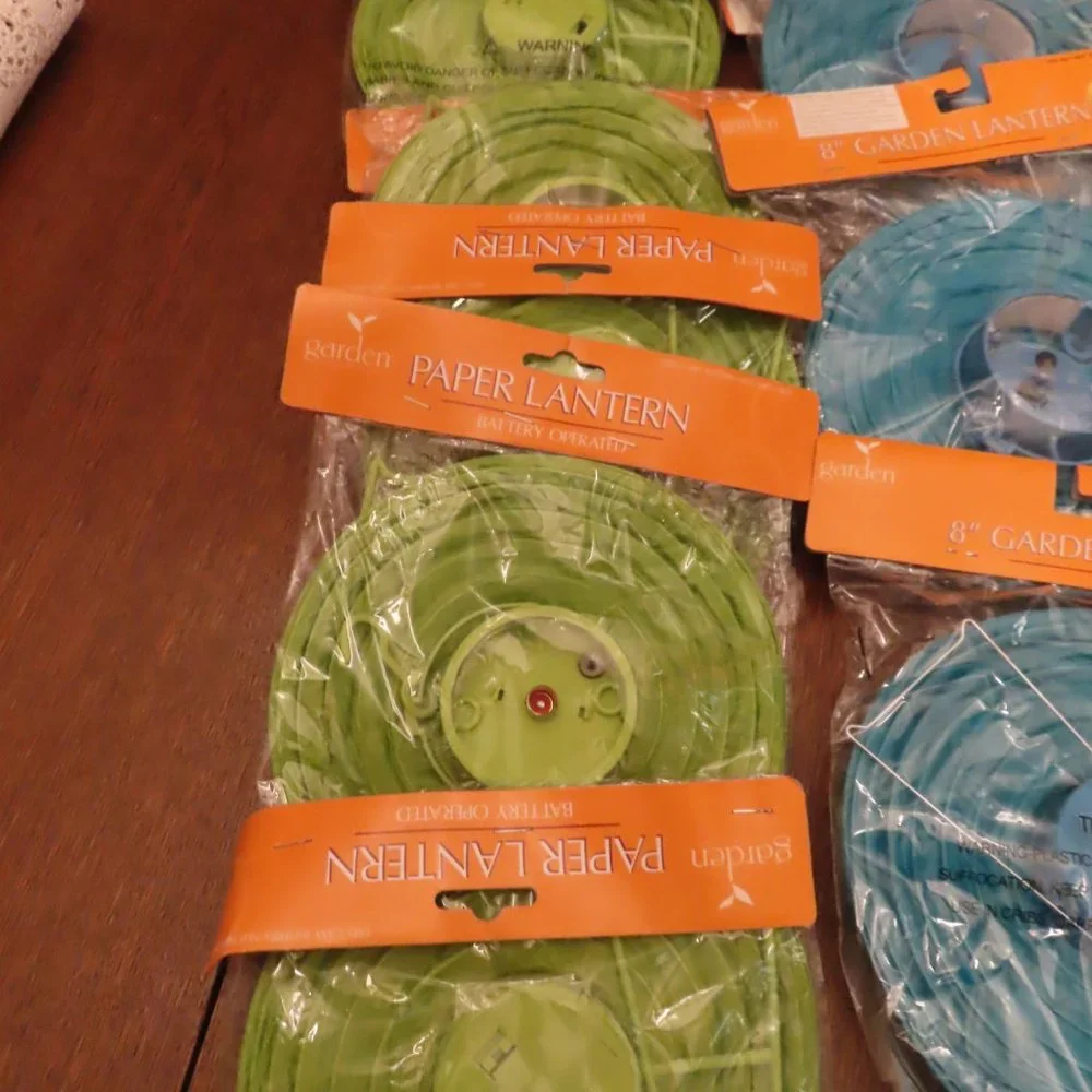 8 Party Turquoise Blue & Green Paper Ball Japanese Lanterns Battery operated 8